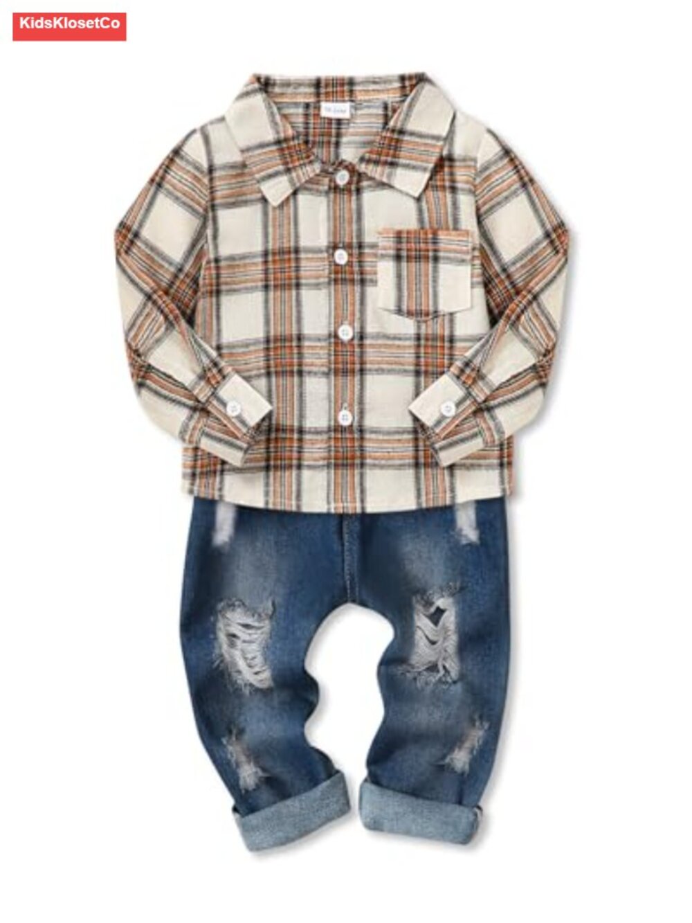 Toddler Boy Plaid Shirt & Denim Pants Outfit Set, Cotton Blend, Fall Winter